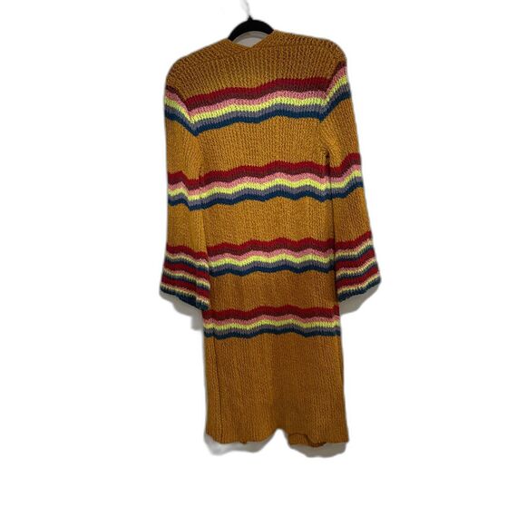 Free People Winding Road Cardigan Sweater‎ XS Yellow Striped Open Front Rainbow - Picture 3 of 8